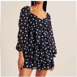 Abercrombie & Fitch Navy Polka Dot Long Sleeve Dress